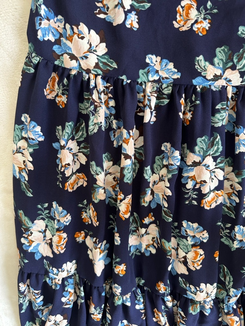 LC Lauren Conrad Navy Floral Tiered Skirt with Blue & White Blooms (M) - Picture 3 of 3
